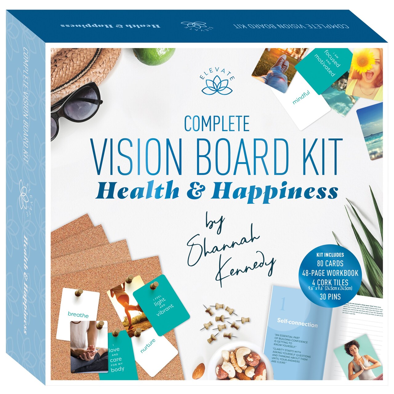 Elevate: Complete Vision Board Kit - Health & Happiness - Wellness Goal-Setting Set, Workbook, Prompt Cards, Cork Tiles & Pins by Shannah Kennedy